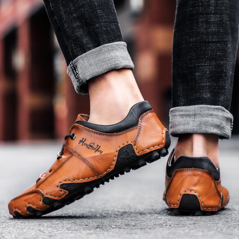 Fashion Outdoor Flat Shoes High Quality Leather Casual Mens Shoes Breathable Walking for Men Summer Handmade Loafers Soft Driving Shoes