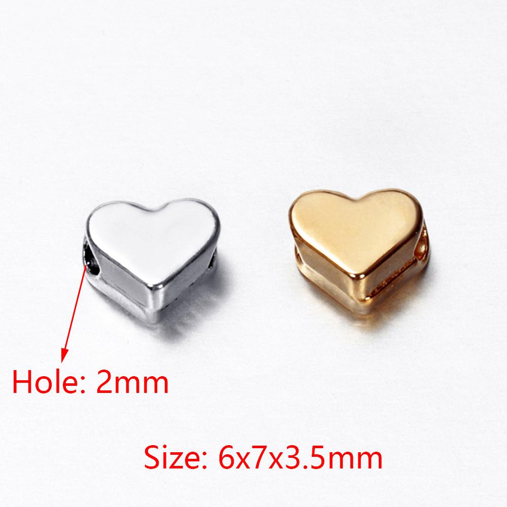 30pcs Love Heart Beads KC Gold Color Spacer Loose Charms Bead for Bracelets Necklaces for Jewelry Making 6x7x3.5mm DIY