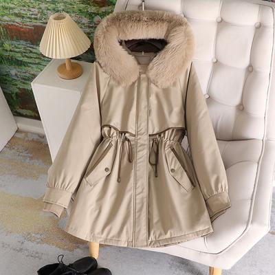 Winter Kapuzenverdickter Parka Baumwolljacke Damen Lang Über das Knie Taille Abnehmbares Futter und Zwei Windbreaker-Mäntel.