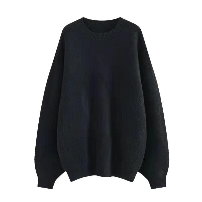 Autumn and Winter New Loose and Lazy Style Round Neck Pullover Sweater with Women's Solid Color Casual Simple Knitted Sweater Thick