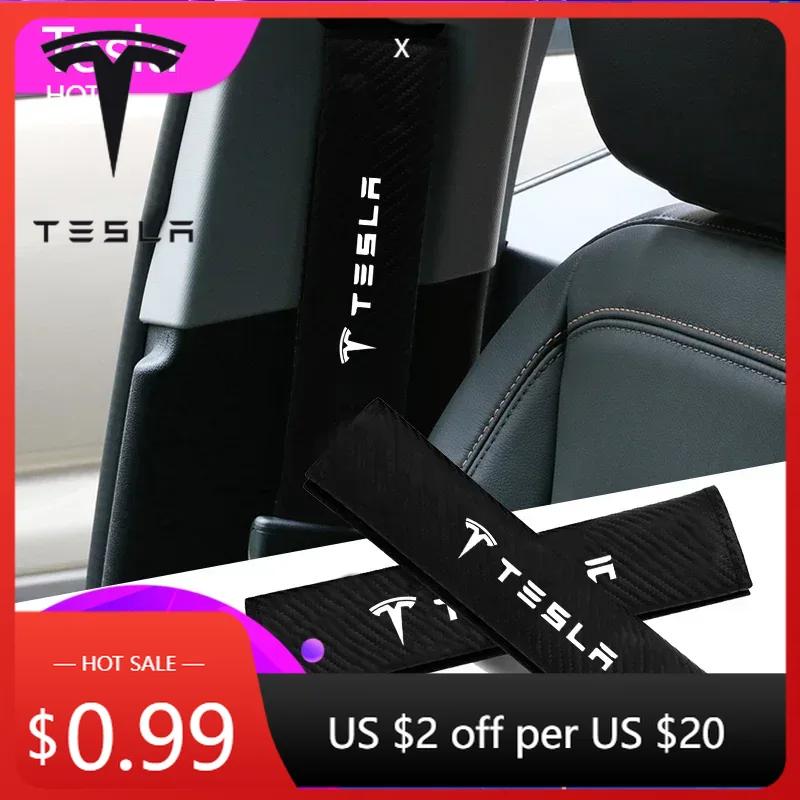 Car Sticker 2025 New Tesla Car Seatbelt Shoulder Pad Cover Carbon Fiber Seat Belt Protector Cushion For Tesla Model 3 X S Y