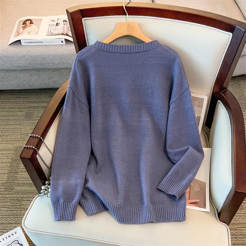 Plus Size Women's Loose Knit Round Neck Pullover Sweater - Fits Bust 150/160 cm, 200-350 Jin