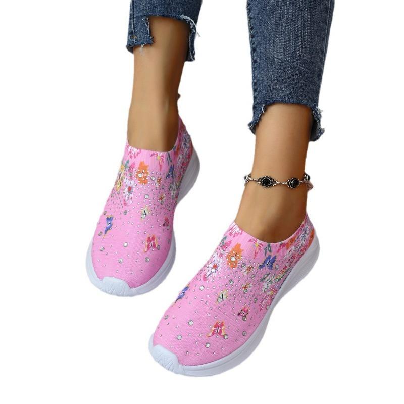 Large Size Colorblocking Shallow Mouth Lazy Round Head Flying Weave Thick Bottom Women's Casual Single Shoes