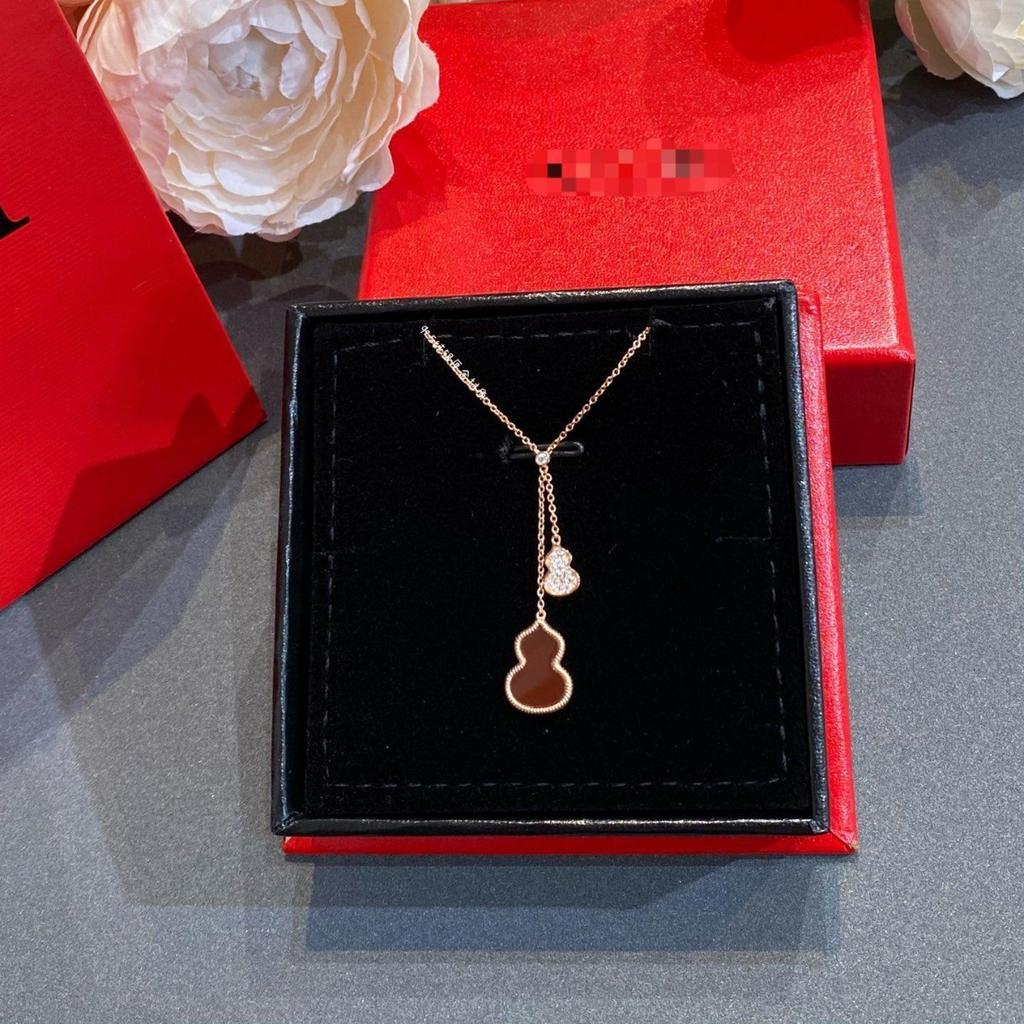 V Gold Double Gourd Necklace Women's Rose Gold Lucky Fulu Agate Collarbone Chain