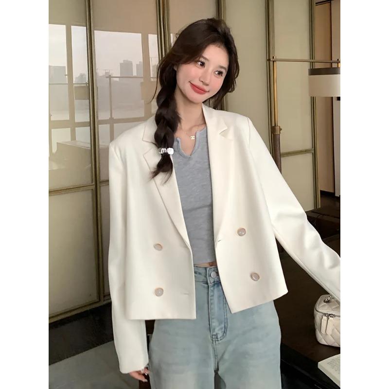 Casual White Small Suit Jacket for Women Spring and Autumn New Short Thin Suit Commuting All-match Jacket