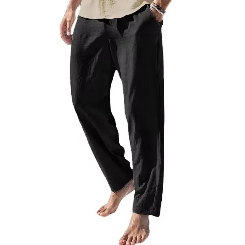 Men's Casual Pants Loose Fit Breathable Lightweight Spring Summer Long Pants Elastic Waist Cozy Beach Trousers Basic Style