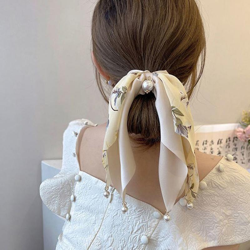 Schleifenknoten Haarband mit Perle Pferdeschwanz Haargummi Haarreif Haargummis