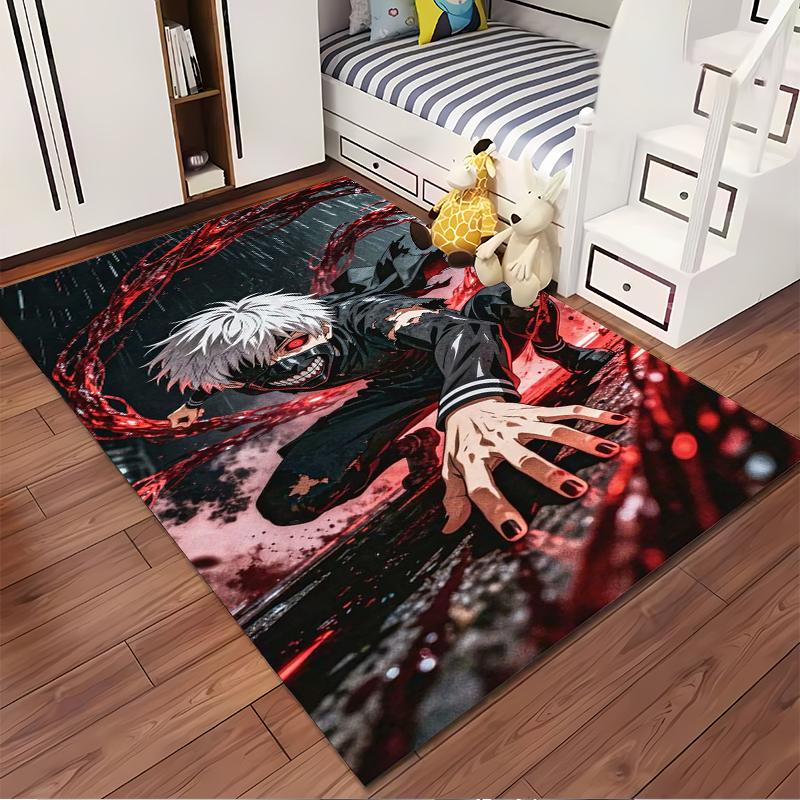 Anime-Inspired Carpet with White-Haired Character and Red Theme Suitable for use as an anti-slip for living room bedroom sofas