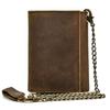 Vintage Genuine Leather Men Wallet Crazy Horse Leather Male Cowhide Trifold Card Holder Wallet with Metal Chain