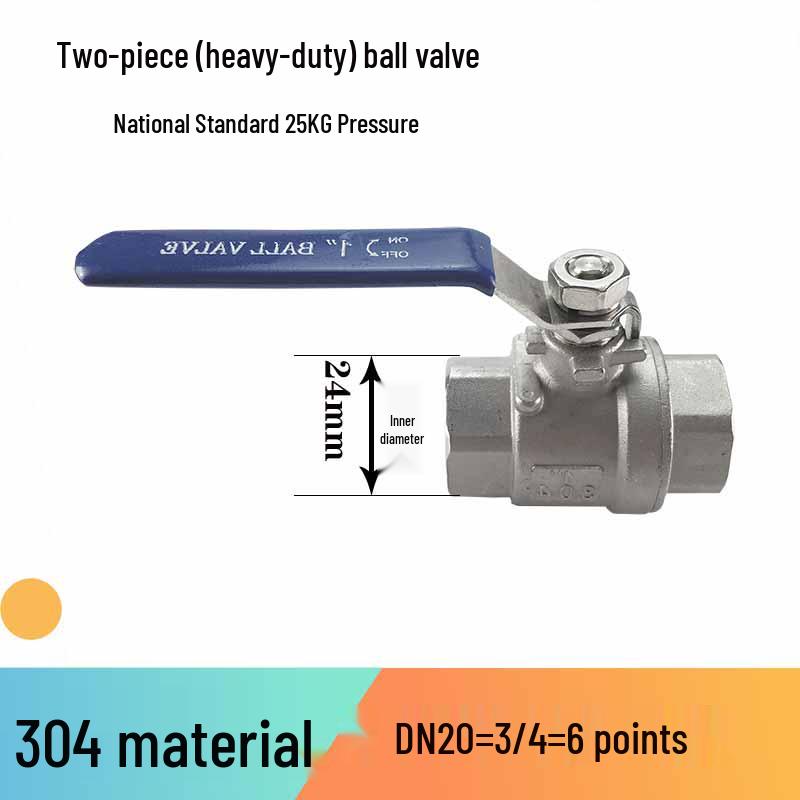 Heavy-Duty 201/304 Stainless Steel Ball Valve, Two-Piece, WOG100, Large Bore, Sizes DN15, DN20, DN25, 2 Inch.