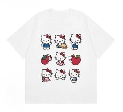 Miniso 2026 Camiseta de Manga Corta con Cuello Redondo, Holgada y Casual, Estampado de Hello Kitty, Moda Linda y Versátil para Mujer y Niña