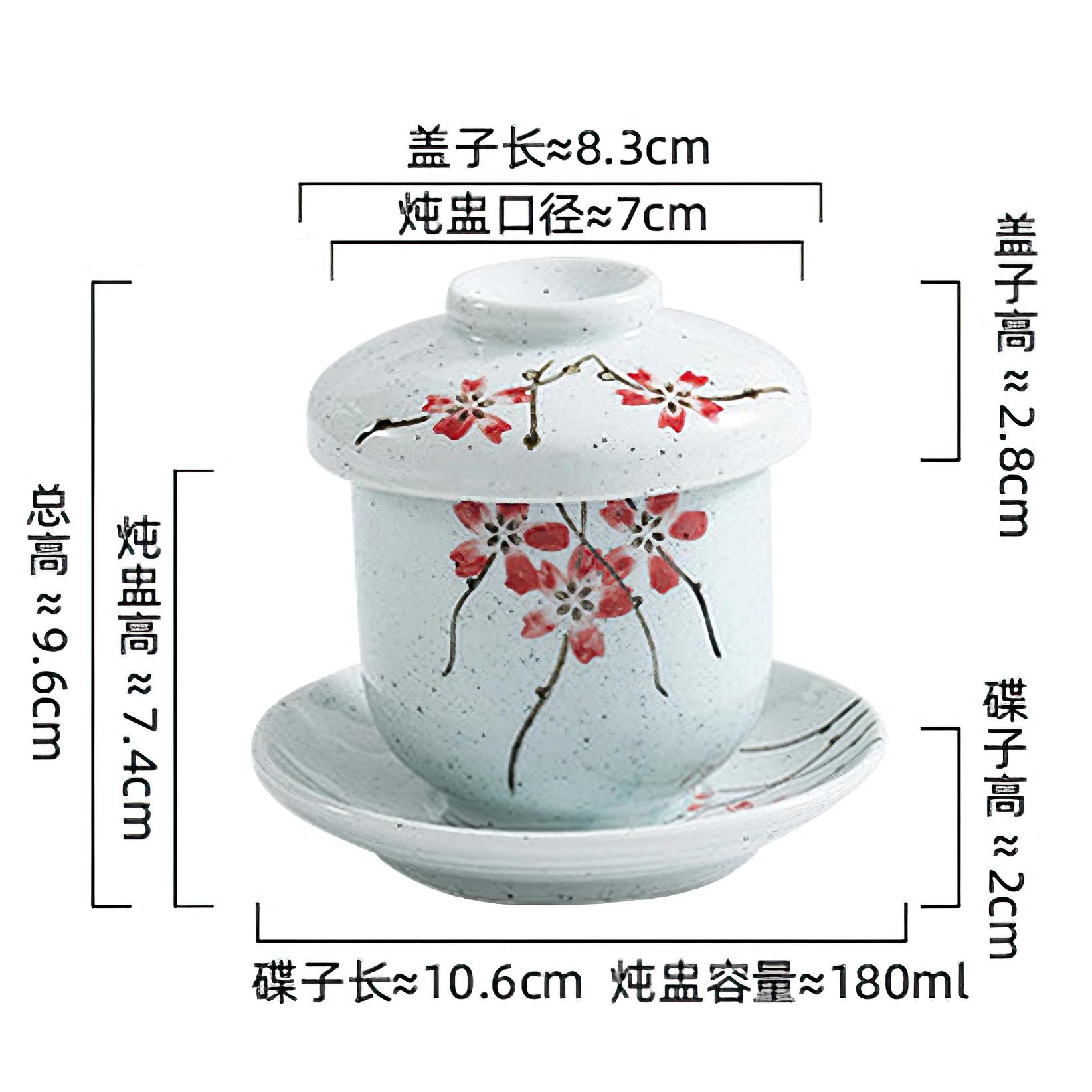

Porcelain Stew Pot Japanese Cherry Blossoms Ceramic Stew Bowl with Cover Multifunctional Steamed Egg Dessert Cup Snack Plate