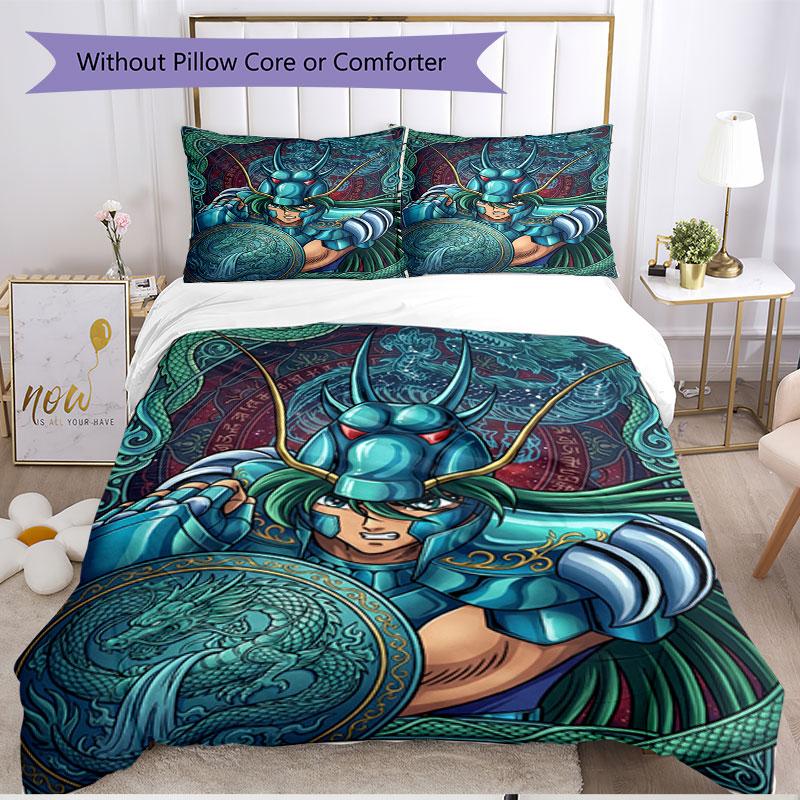 3pcs Duvet Cover Set (1*Duvet Cover + 2*Pillowcase, Without Core), Saint Seiya Print Soft All‑Season Bedding Set, Home Bedroom Decor Gift