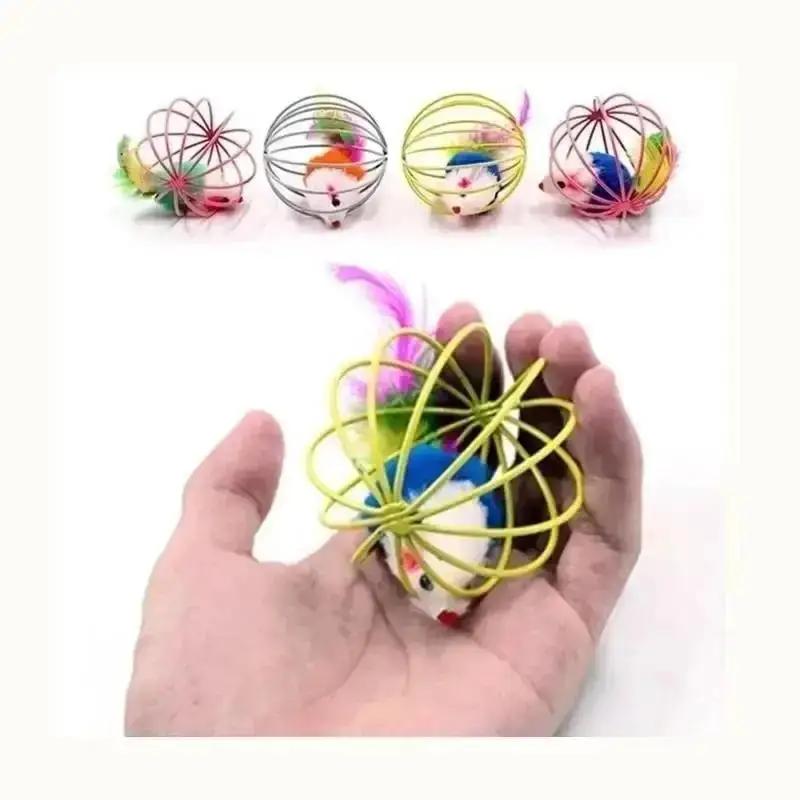 1 Pcs Interactive Cat Teasing Toys Simulation Of Mice In Wire Cages Mini Cat Toys Balls Pet Novel Spherical Cat Toy Wholesale