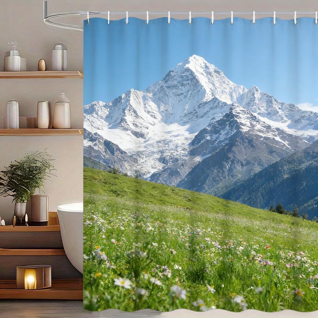 Lush Tropical Rainforest Stream with Giant Monstera Leaves Waterproof Shower Curtain for Bathroom Decor