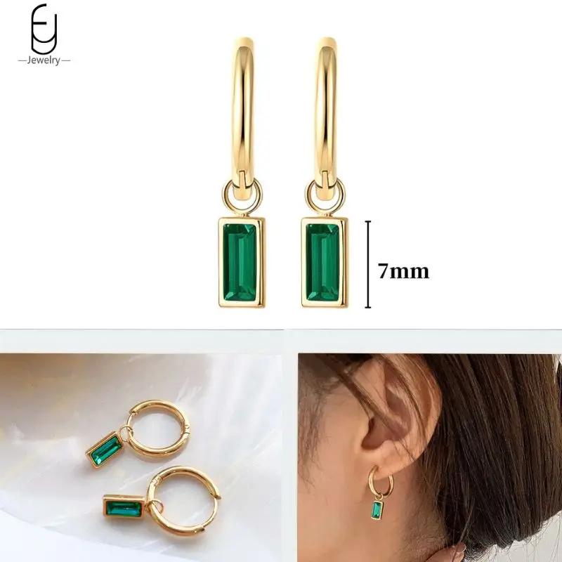 925 Silbernadel Grüne Zirkon Gold Ohrringe Herz Creolen für Damen Zarte Steckerohrringe Luxuriöser Schmuck Geschenke