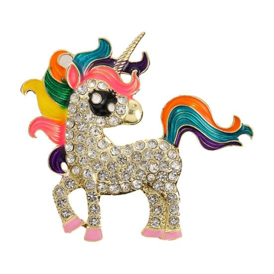 Brooch Pin Horse Design Enamel Pin with Imitation Crystals Enamel Faux Pearls Fairy Tale Brooch Artistic Accessories