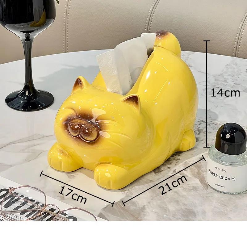 Lovely Siamese Kitten Ceramic Tissue Box Coffee Table Desk Decoration Cartoon Cat Tissue Box Bedside Table Paper Towel Case