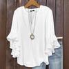 Women's Plus Size Elegant V-Neck Ruffle Three-Quarter Sleeve Top, Soft and Lightweight Fabric