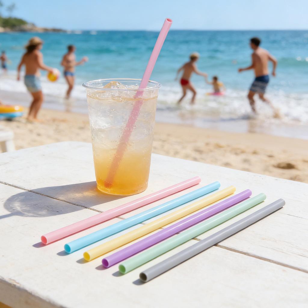 Leeseph Reusable Silicone Drinking Straws, Long Straight Flexible Silicone Drinking Straws with Cleaning Brushes for 6 Pieces