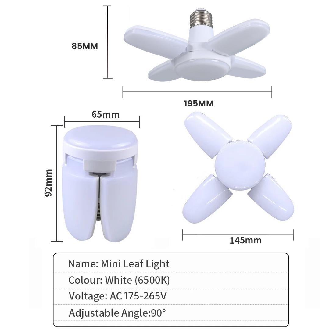 

E27 Fan Shape Foldable 28W LED Bulb AC220V/110V Deformation for Home Ceiling Lights Warehouse and Garage White Leaf Light 6500K