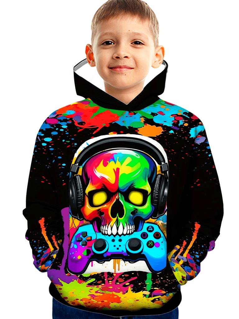 Fajne Gamepady Chłopięce Casual Długie Rękawy Bluzy Chłopięce Bluzy Jesień Wiosna Bluzy Z Kapturem Topy Outdoor Kolorowe Dziecięce Ubrania