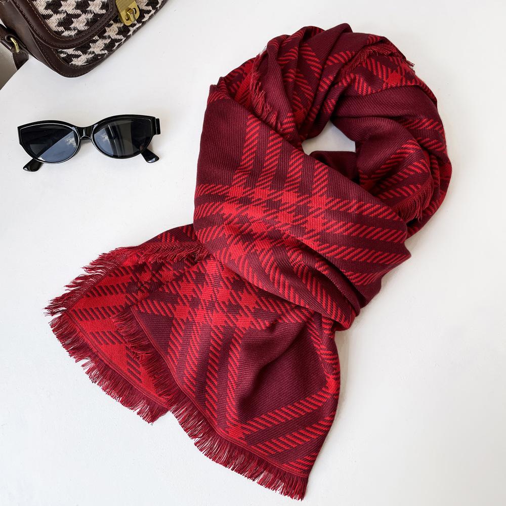 Versatile Premium Plaid Scarf Classic British Plaid Women's Autumn and Winter Imitation Cashmere Thickened Warm Scarf Large Shawl