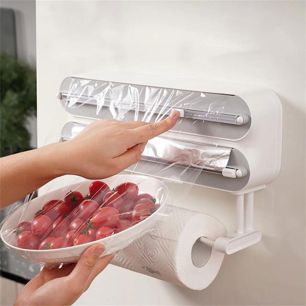Magnetic Cling Wrap Dispenser and Cutter Wall/Refrigerator Mount Rolls Cutting Rack Kitchen Cling Film Foil Dispenser