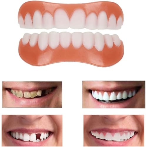 Dentures, False Teeth, Smile Now with Comfortable, Matching Upper and Lower Dentures In Bright White Tones! Restore Your Smile In Minutes At Home!