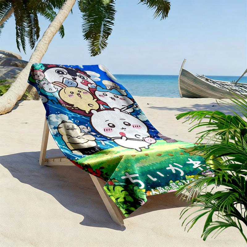 Anime Chiikawa Print Beach Towel, Large Soft Quick Dry Towel for Beach Camping Swimming