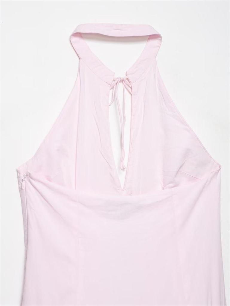 2026 Women's Poplin Halter Neck Balloon Silhouette Short Dress