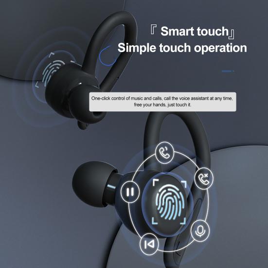 Bluetooth-compatible Earphones Ear Control IPX6 Waterproof Hook Touch Wireless Earbuds Sports Headset
