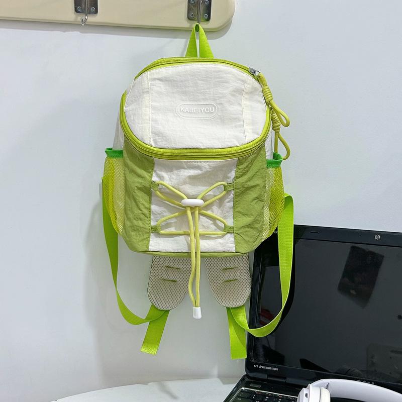 

Mini backpack women s Korean niche design drawstring contrast school bag light travel outdoor mountaineering small backpack trend зелений