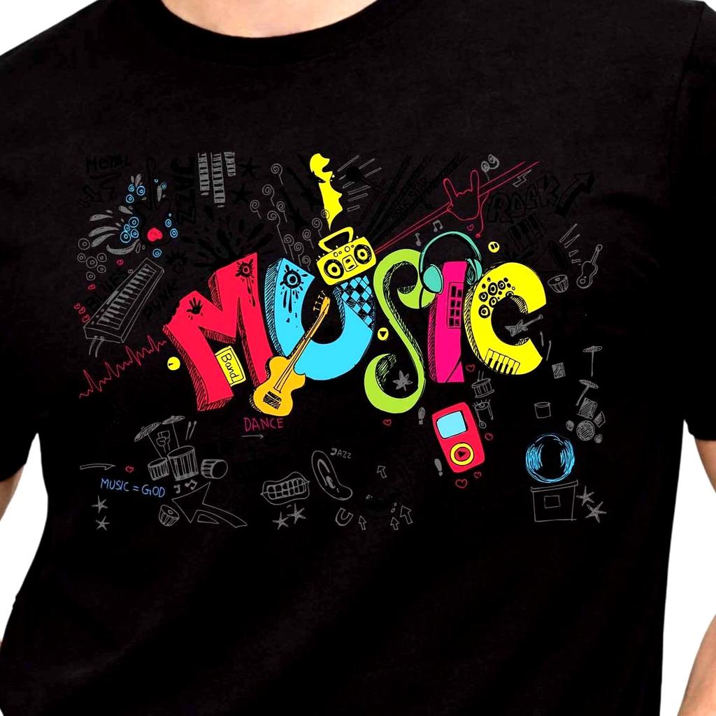 Music Lover Graphic T-Shirt Boombox Guitar Band Musician Retro Art Festival Gift