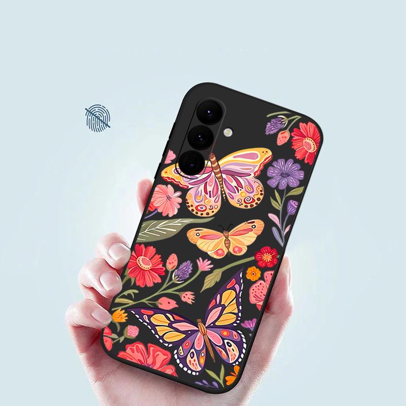 Butterfly Flower Phone Case For Samsung Galaxy A56 A17 A26 A16 A36 A55 A54 A53 A15 S24 S25 FE S25 S22 S23 Ultra Plus Lanyard Soft Cover