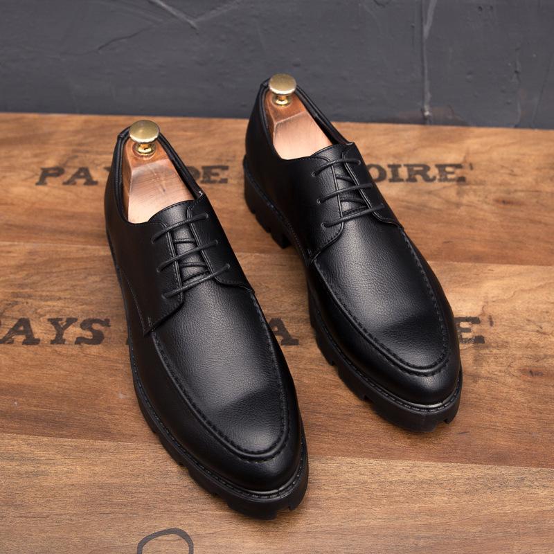 Men's All-Season Pointed Toe Leather Shoes - Korean/British Style, Casual Business Lace-up