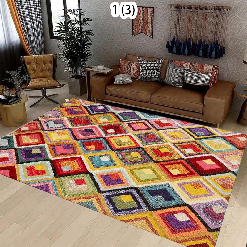Vibrant Retro Geometric Area Rug for Living Room Bohemian Colorful Rectangle Print Decorative Floor Carpet for Home Decor