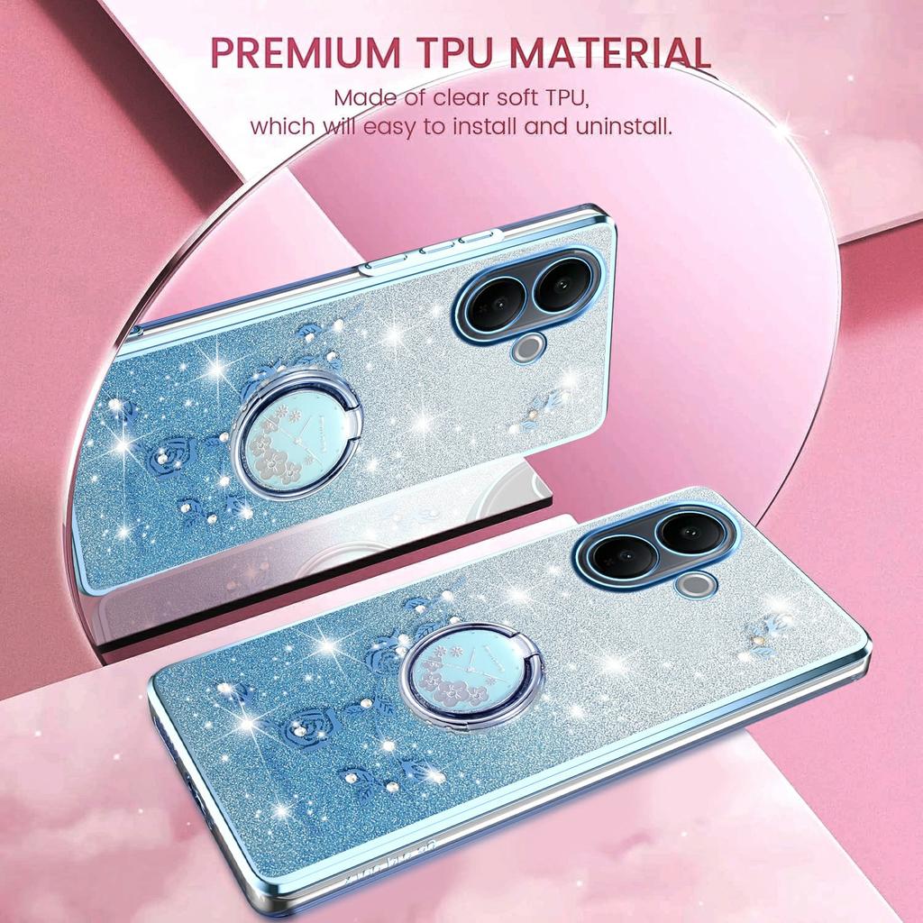 KADEM For vivo V60 Lite 4G/5G Case Ring Kickstand TPU Flowers Phone Cover Gradient Glitter