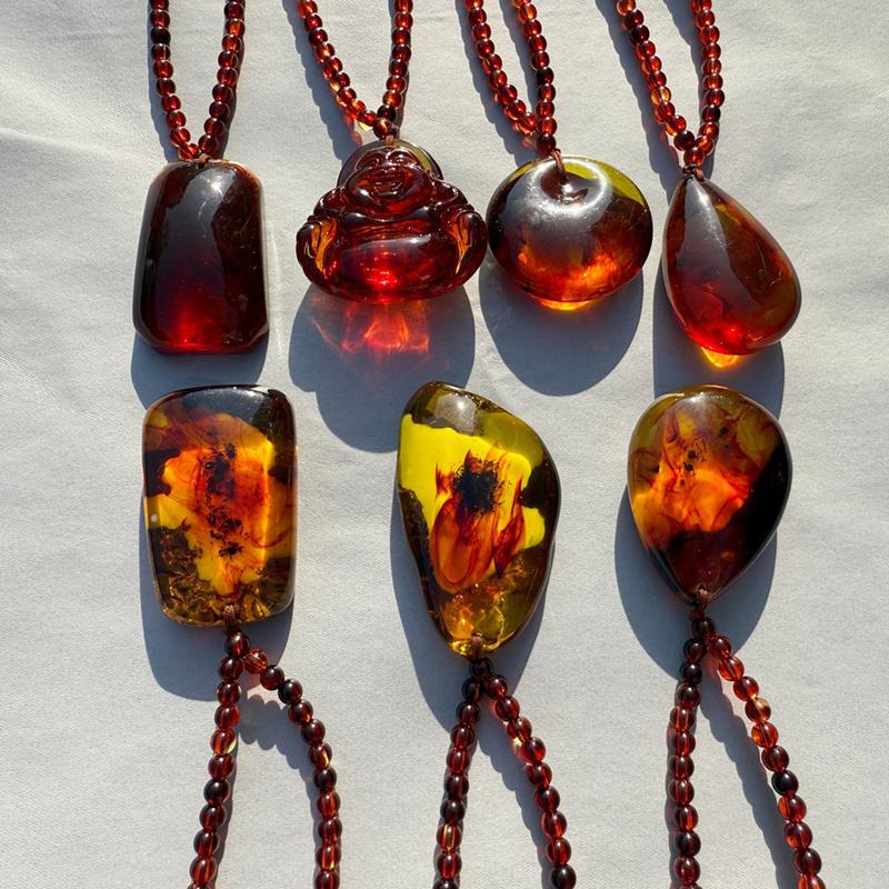 Etnische Stijl Retro Imitatie Amber Ketting Voor Mannen En Vrouwen Lange Hanger Trui Ketting Moederdag Cadeau