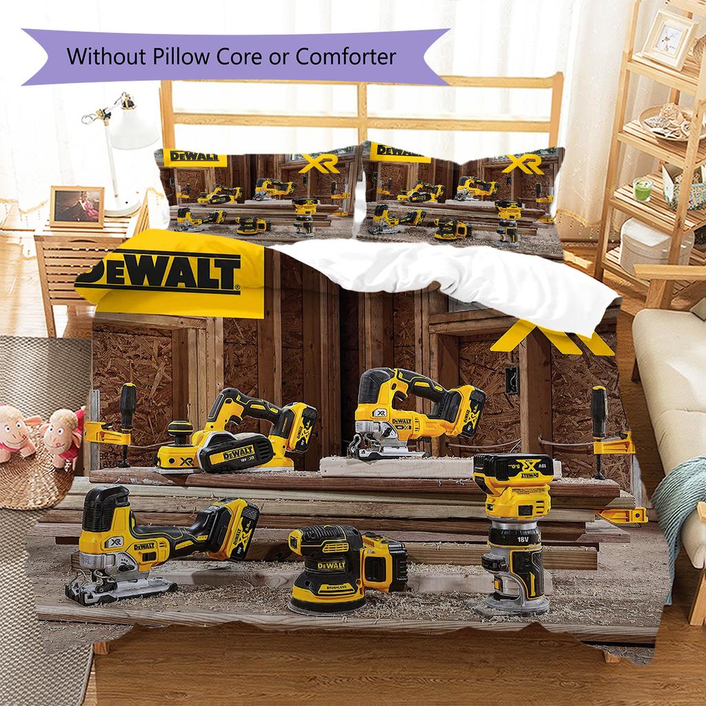 Dewalt Tool Pattern Bedding Quilt Set Quilt Cover Pillowcase Home Decoration Gift (1 * duvet cover + 2 * pillowcase, without core)