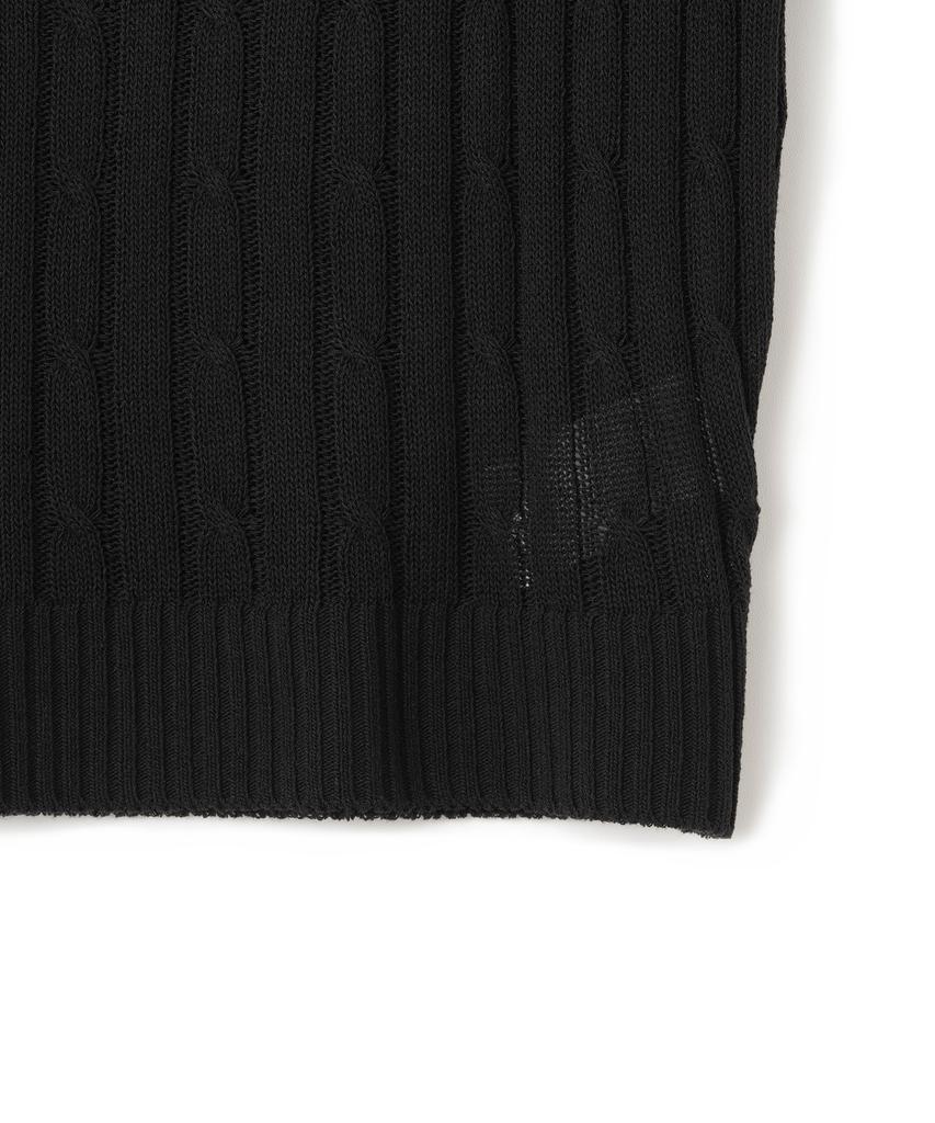 KNITTED (W) Linen Cable Collar Crop Half Knit Black