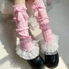 Aesthetic Elegant Layered Ruffle Lace Trim Leg Warmer for Women Cable Knit Leg Sleeve Covers Footless Socks with Bowknot