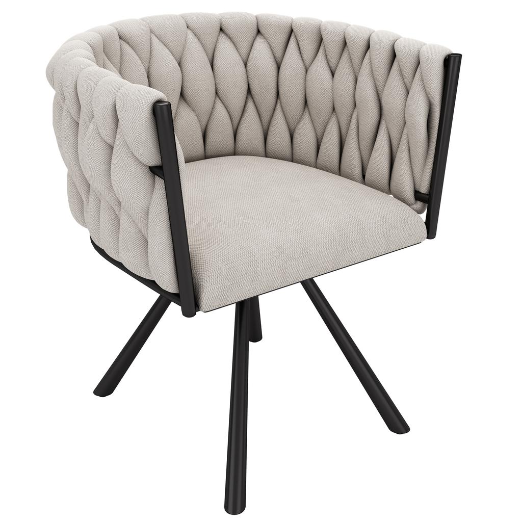Linen Dining Chair, Set of 2, Light-colored Luxury Living Room Bedroom Swivel Chair, Leisure Chair with Four Metal Support Legs, Linen Beige and Black
