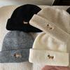 Women'S Dog Embroidered Knitted Beanie Thickened Winter Warm Hat Cold-Proof Fuzzy Lined Beanie For Women New