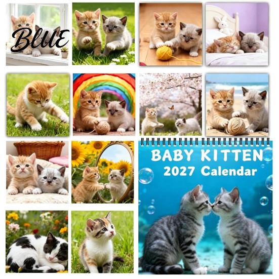 Decorative Wall Decor for Office Kittens 2027 Calendar Cute Baby Square Monthly Spiral Coated Paper Planning Calendar Binding 12 Month Hanging
