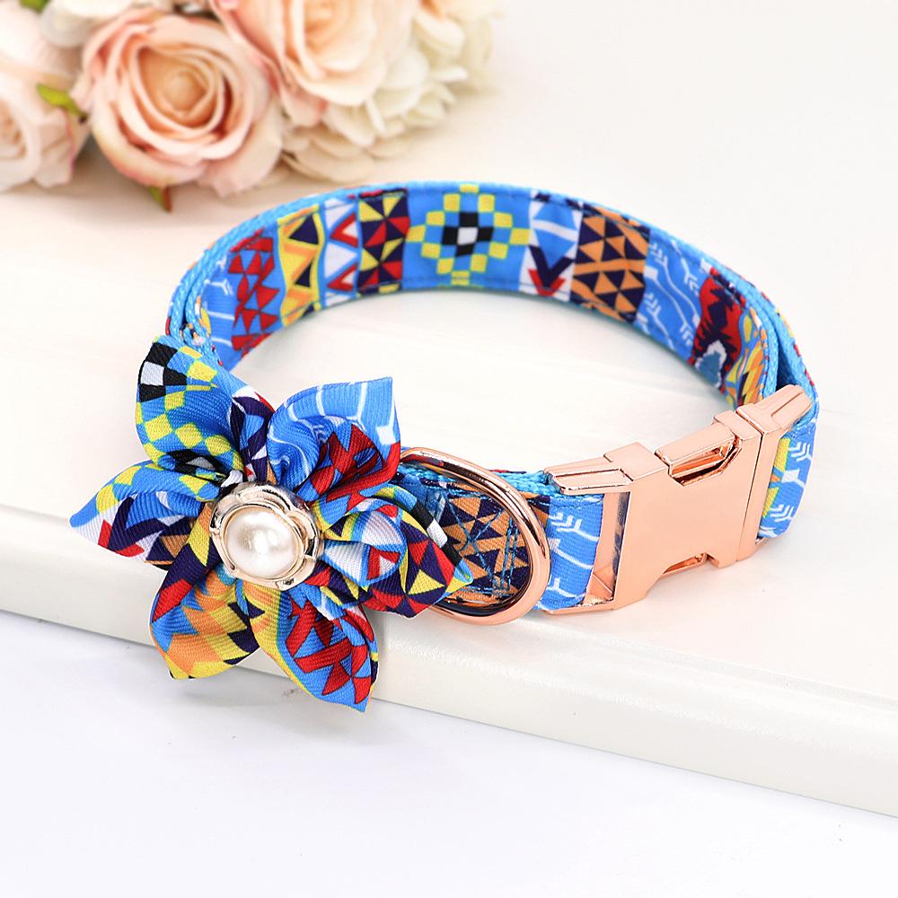Pet Dog Ethnic Style Flower Metal Buckle Collar