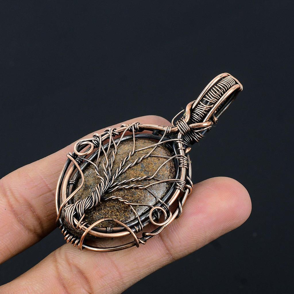 Bronzite Pendant, 999 Copper Wire Wrapped Jewelry, Gemstone Jewelry Pendant, Handmade Wedding Gift Jewelry