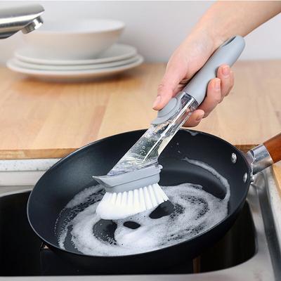 Long Handle Pot Brush With Soap Dispenser,Replaceable Brush Heads,Multi-functional Kitchen Cleaning Brush,Dishwashing Brush