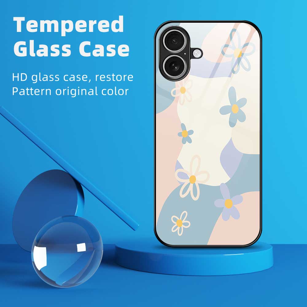 For iPhone 17 Case PC TPU Tempered Glass Pattern Printing Anti Drop Phone Back Cover