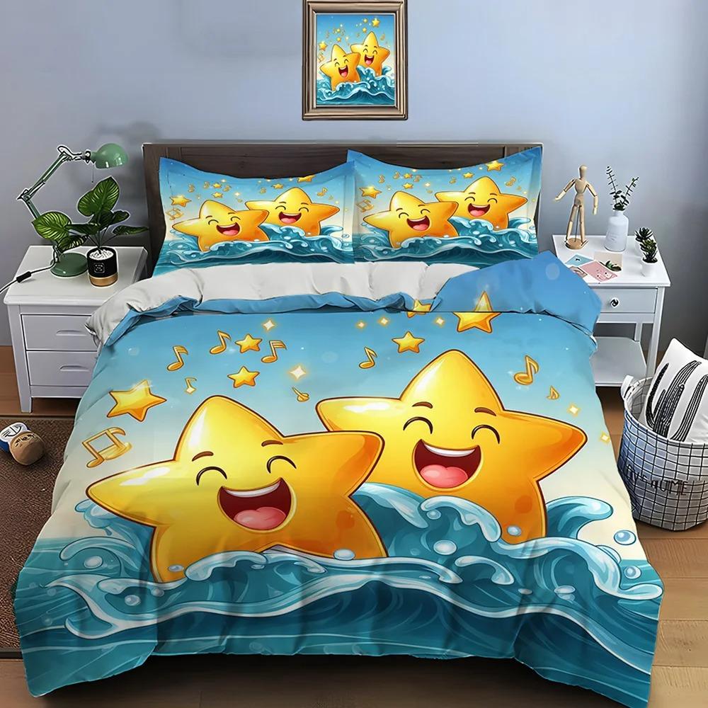 Cute Cartoon Stars Print Bedding Set 1 Duvet Cover 1/2 Pillowcases Adult and Kids Bedding Set Luxury Children's Gifts
